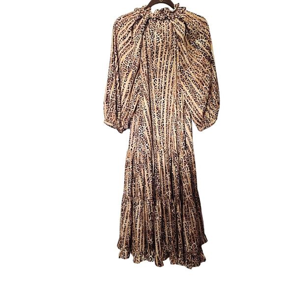 NEW Kobi Halperin Whistler Animal-Printed Midi Dress Tiered Ruffle Lined Size Lg - Picture 9 of 12